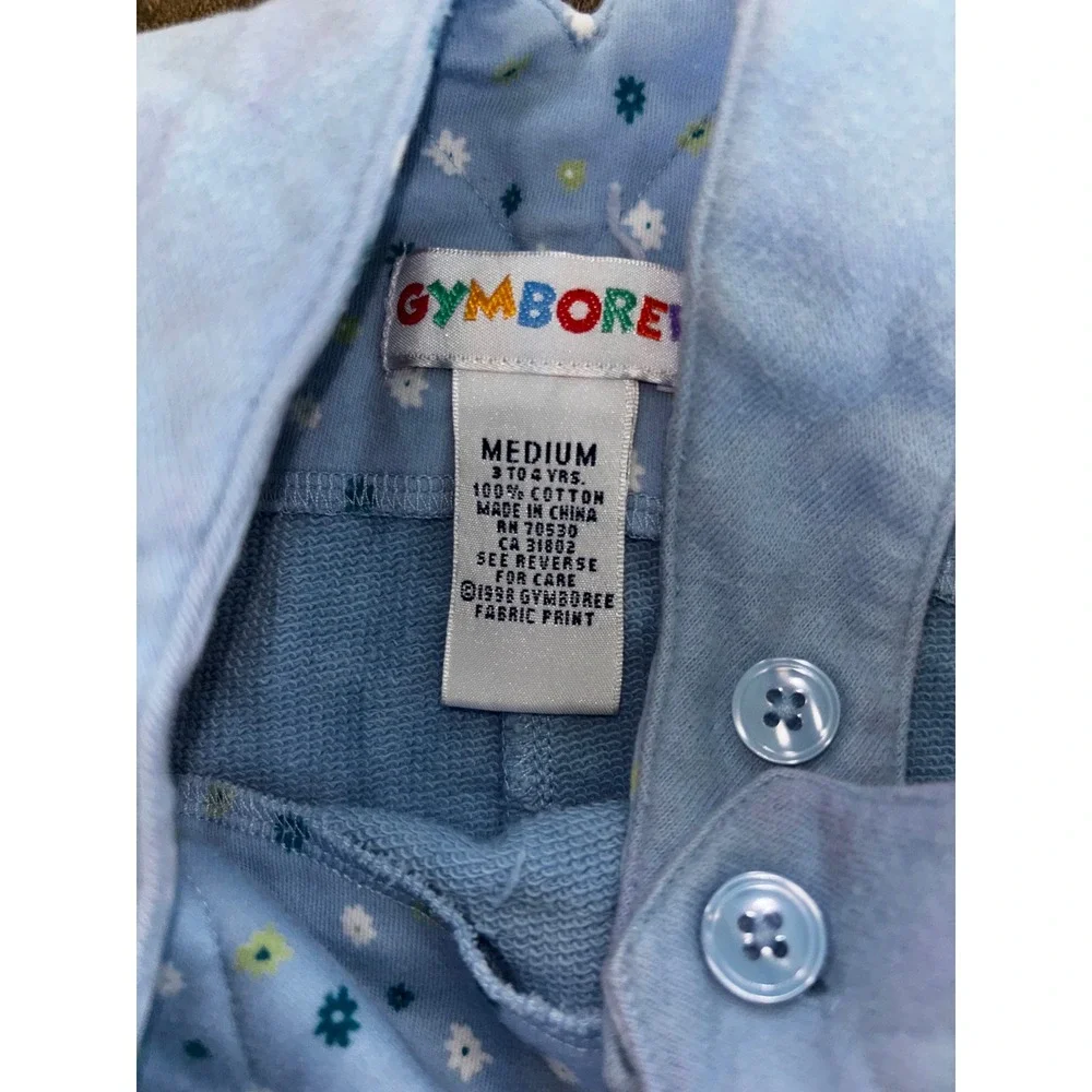 Vintage 1998 Gymboree‎ Girls Blue Jumper Dress & White Ruffle Blouse Rainbow Tag